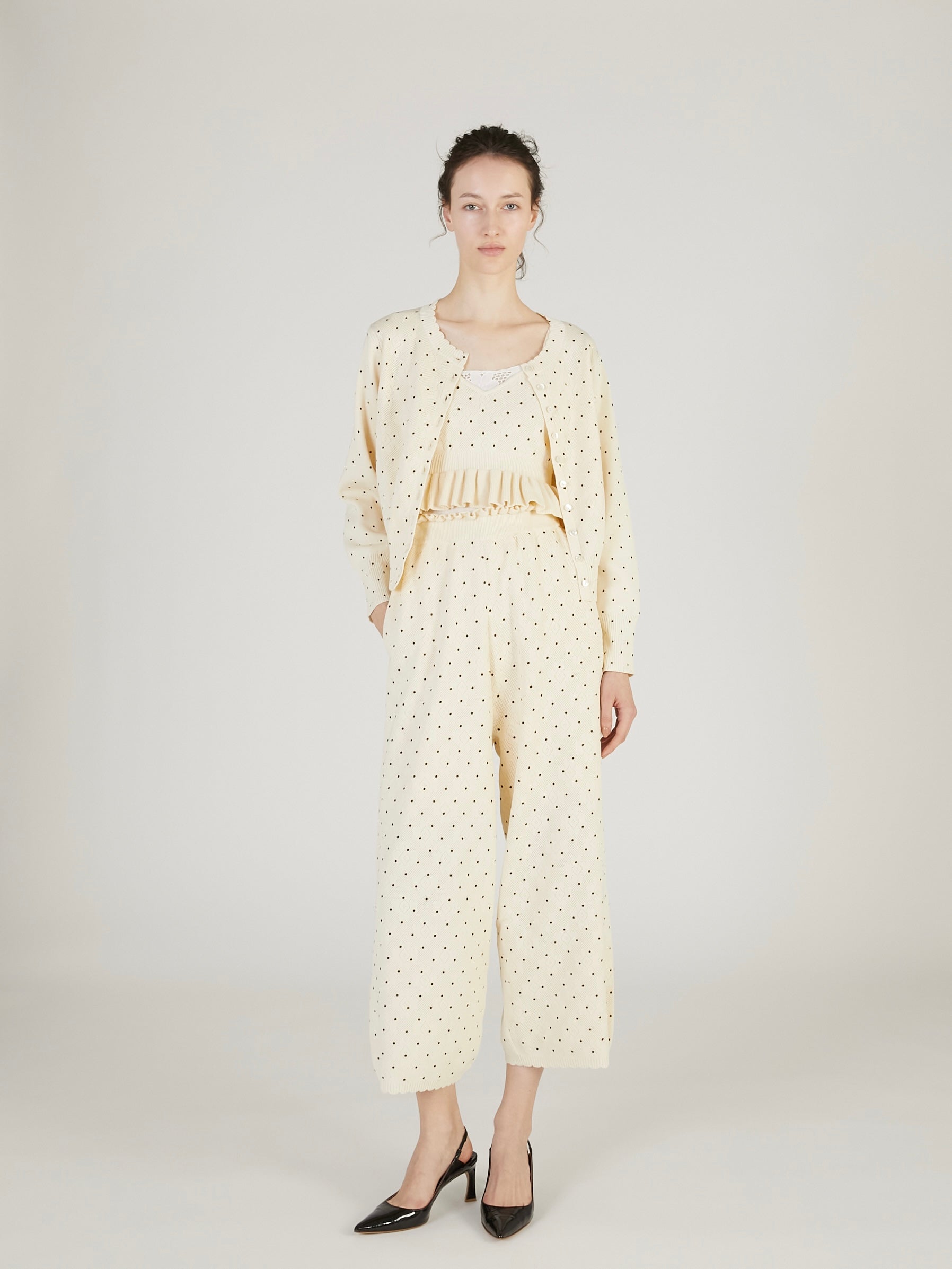 flower Jacquard dot pants｜BLACK