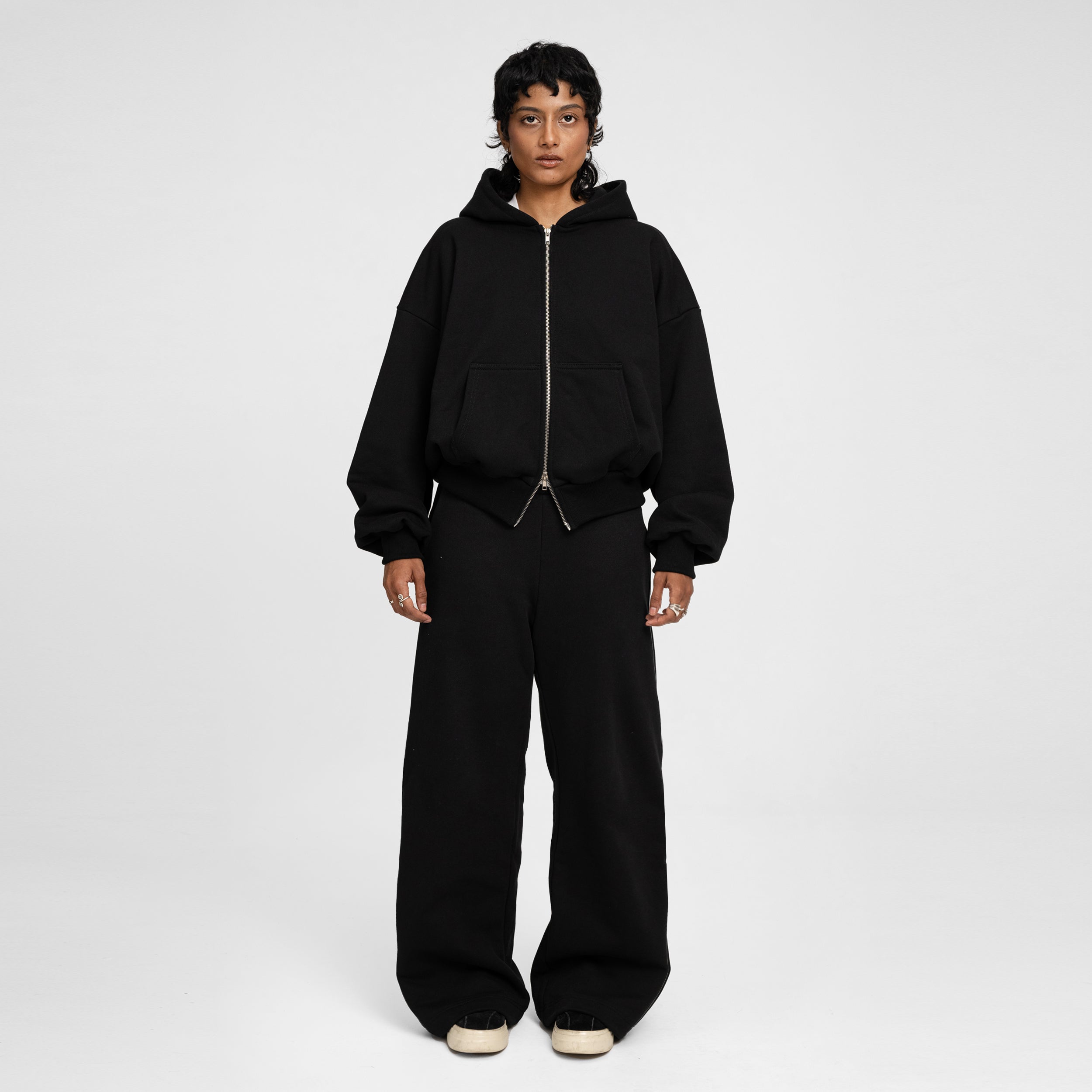 Boxy Ultra Heavyweight Double Zip Hoodie (Black) – CUBBY