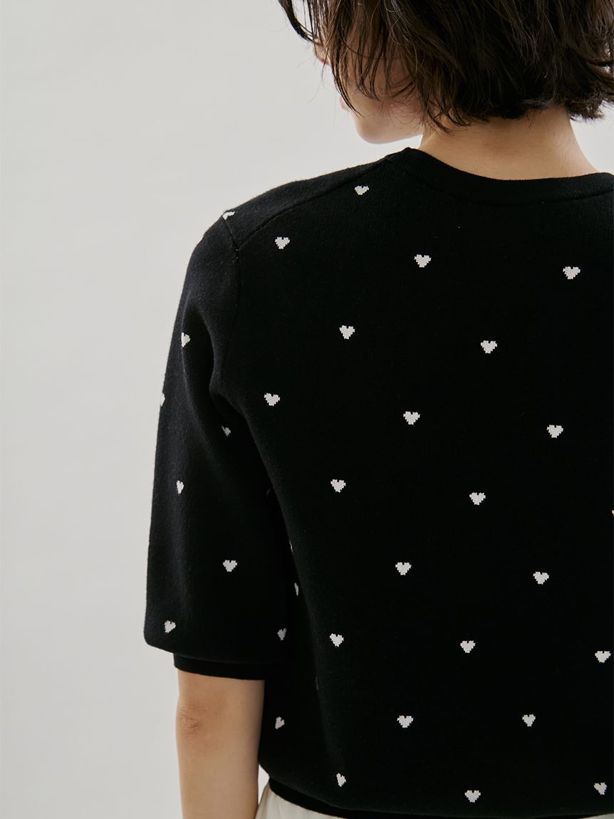 HEART】 eco ハーフスリーブハートジャガードニット【アンサンブル可能