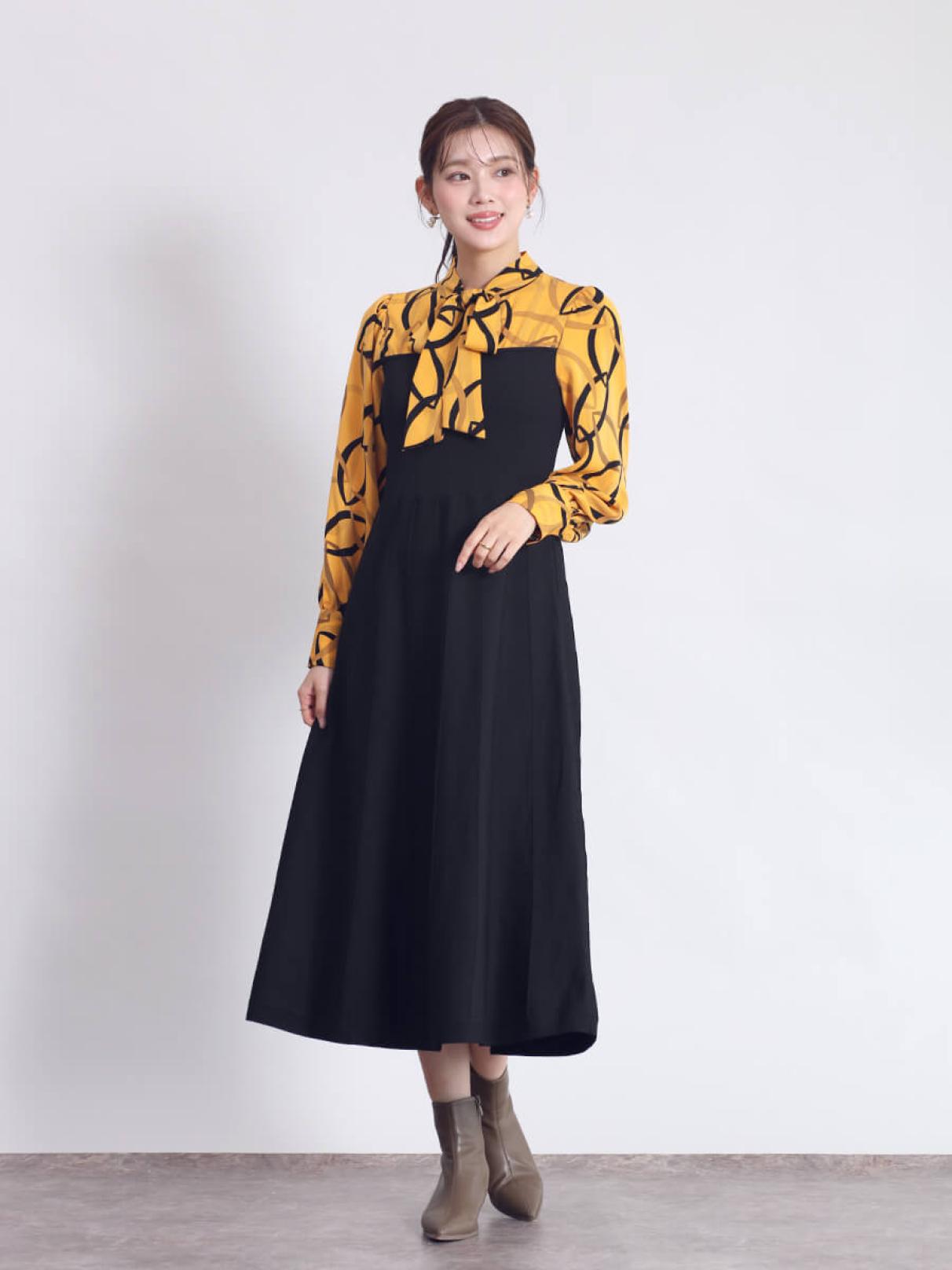 幾何学ブラウス×ニットドッキングワンピース - FENNEL - FENNEL