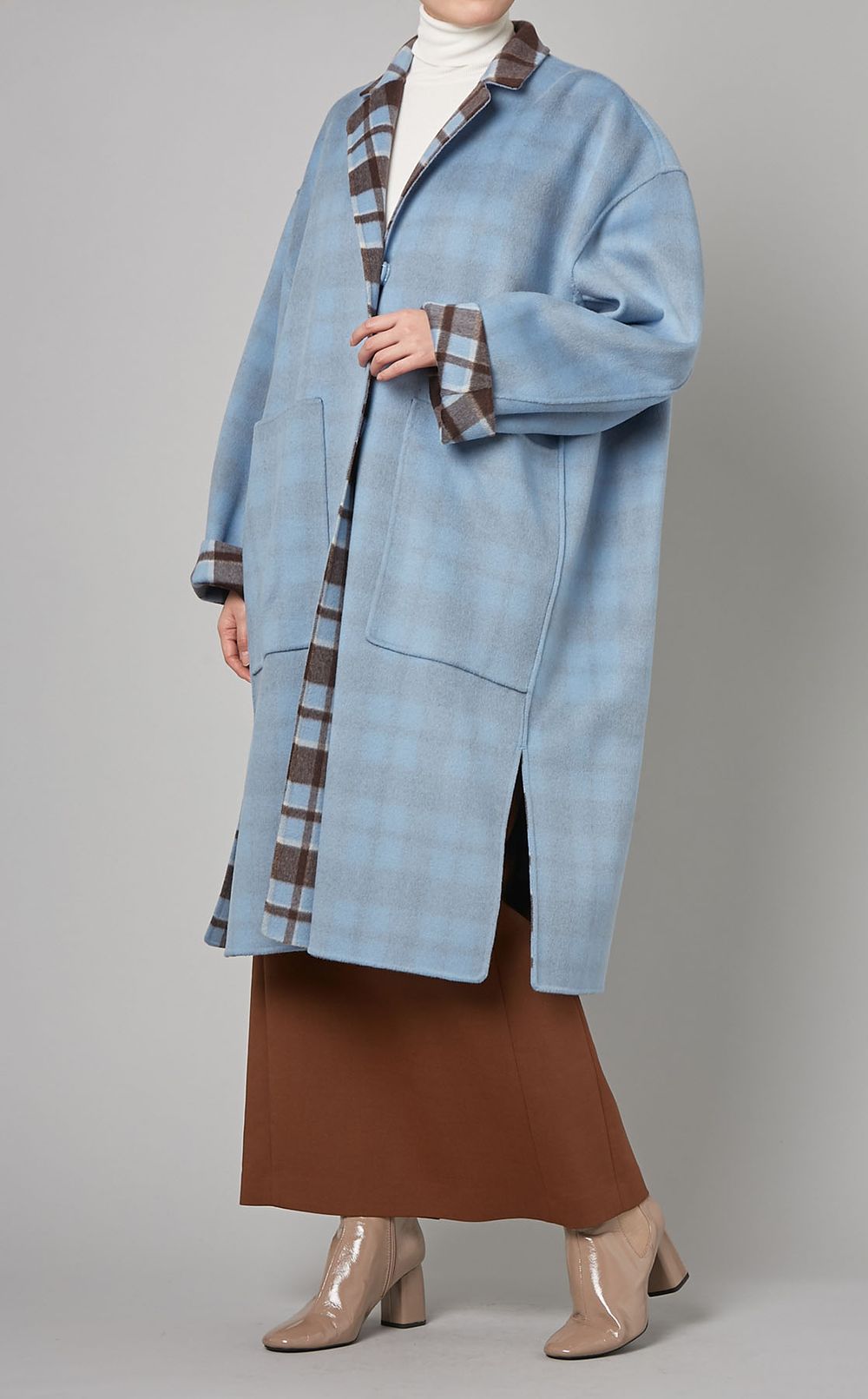 LE CIEL BLEU｜ビッグチェックリバーシブルコート