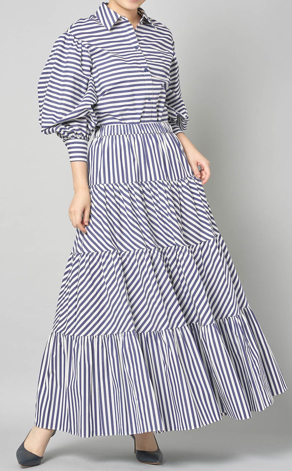 kate spade new york｜ストライプティアードロングスカート