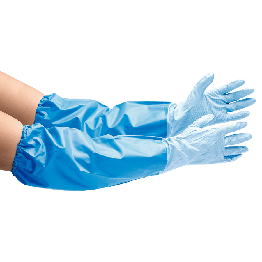 ニトリルゴム製手袋 NO．380 L 耐油 薄手 腕カバー付 5双