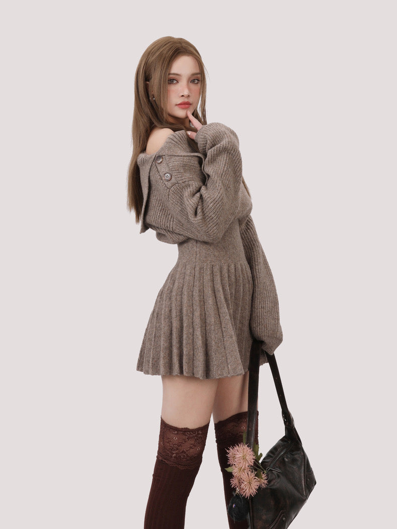 off shoulder pleats one-piece DL1071