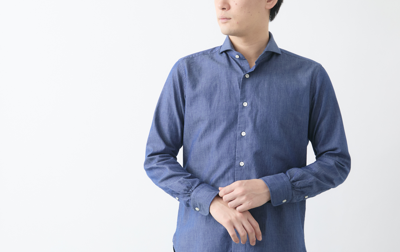 児島Denim ドレスシャツ/ホリゾンタルカラー/ネイビー | Factelier