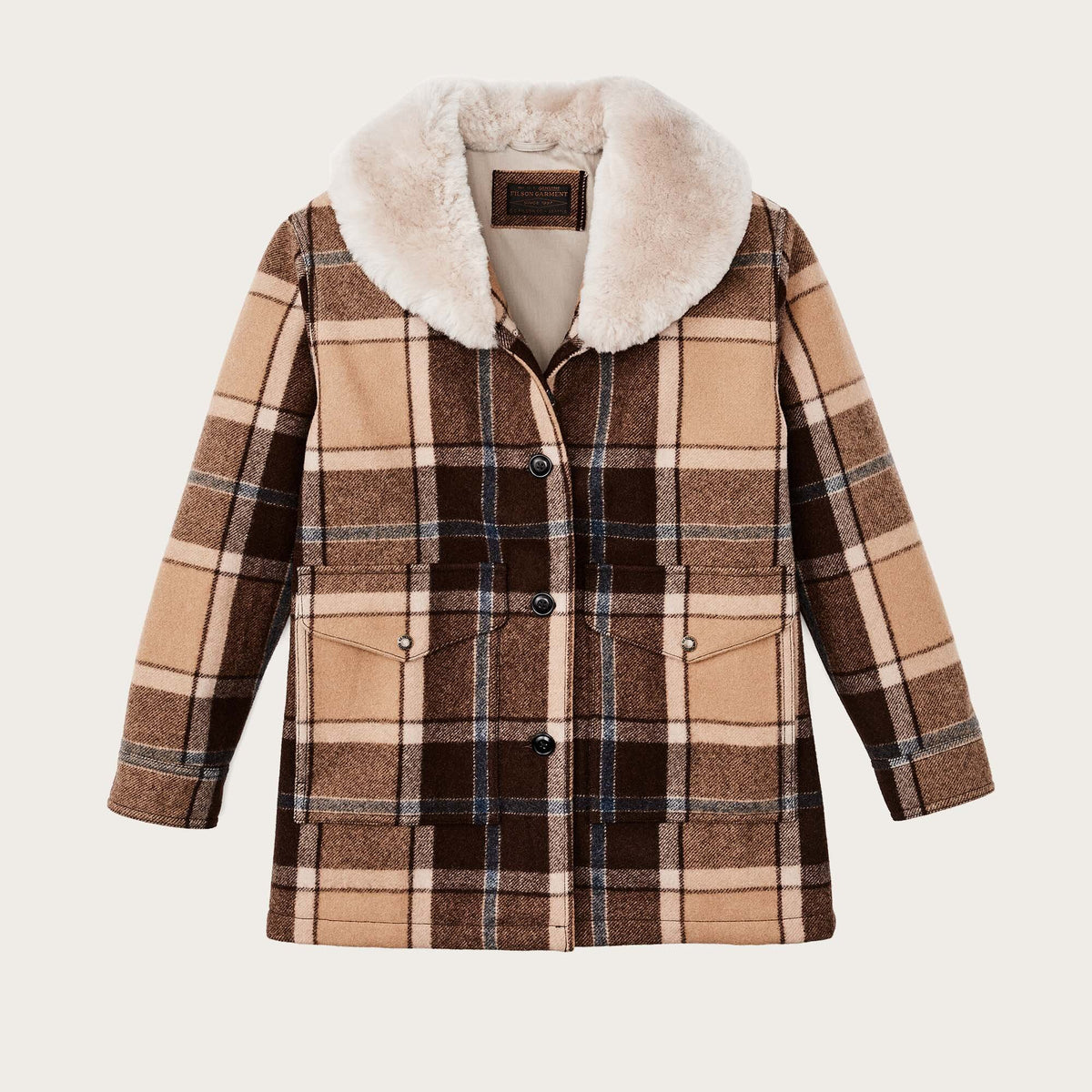 Women's lined wool packer coat by Filson | Cream / brown / mult