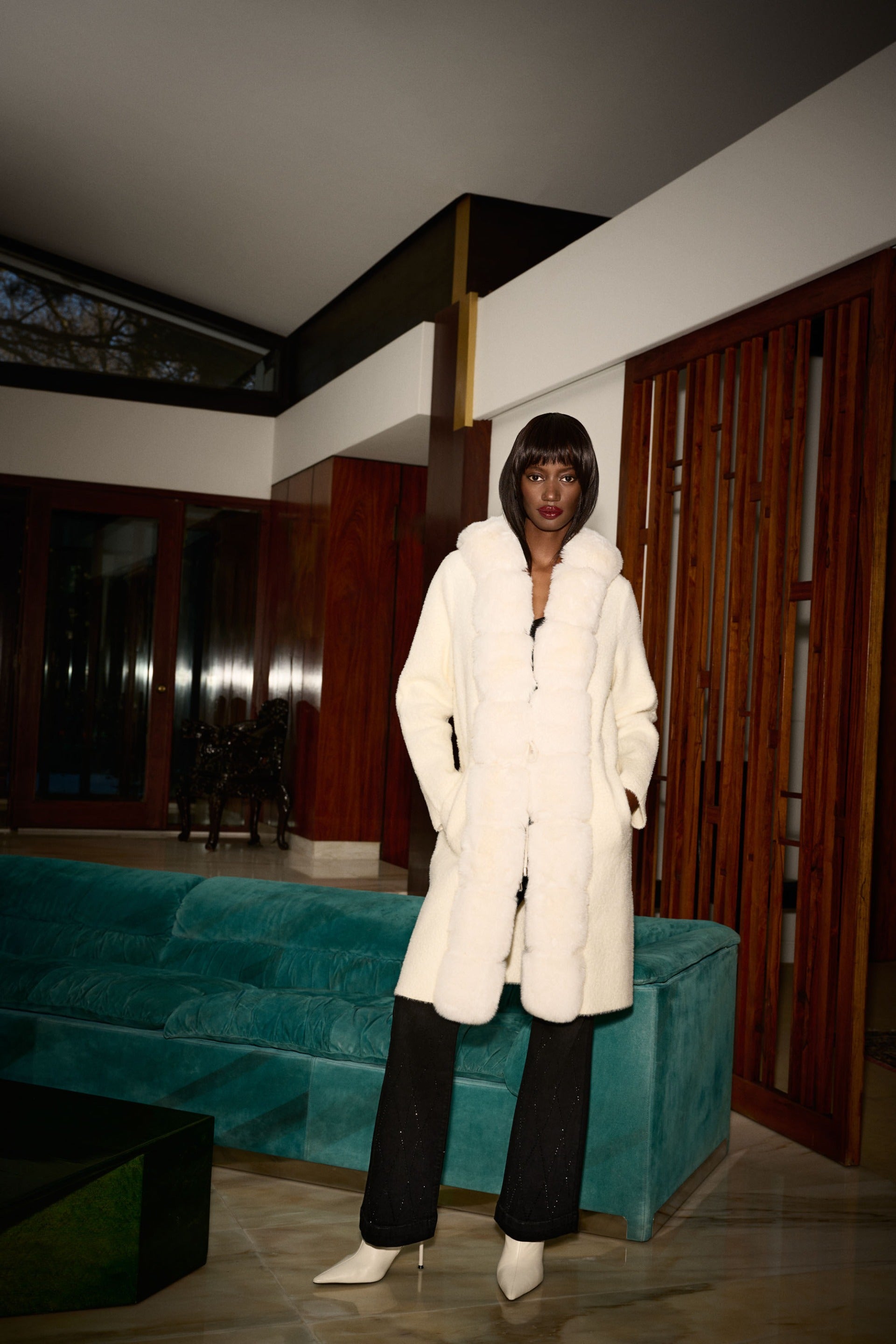 Joseph Ribkoff Vanilla Faux Fur Hooded Coat Style 244929 – DECABANA