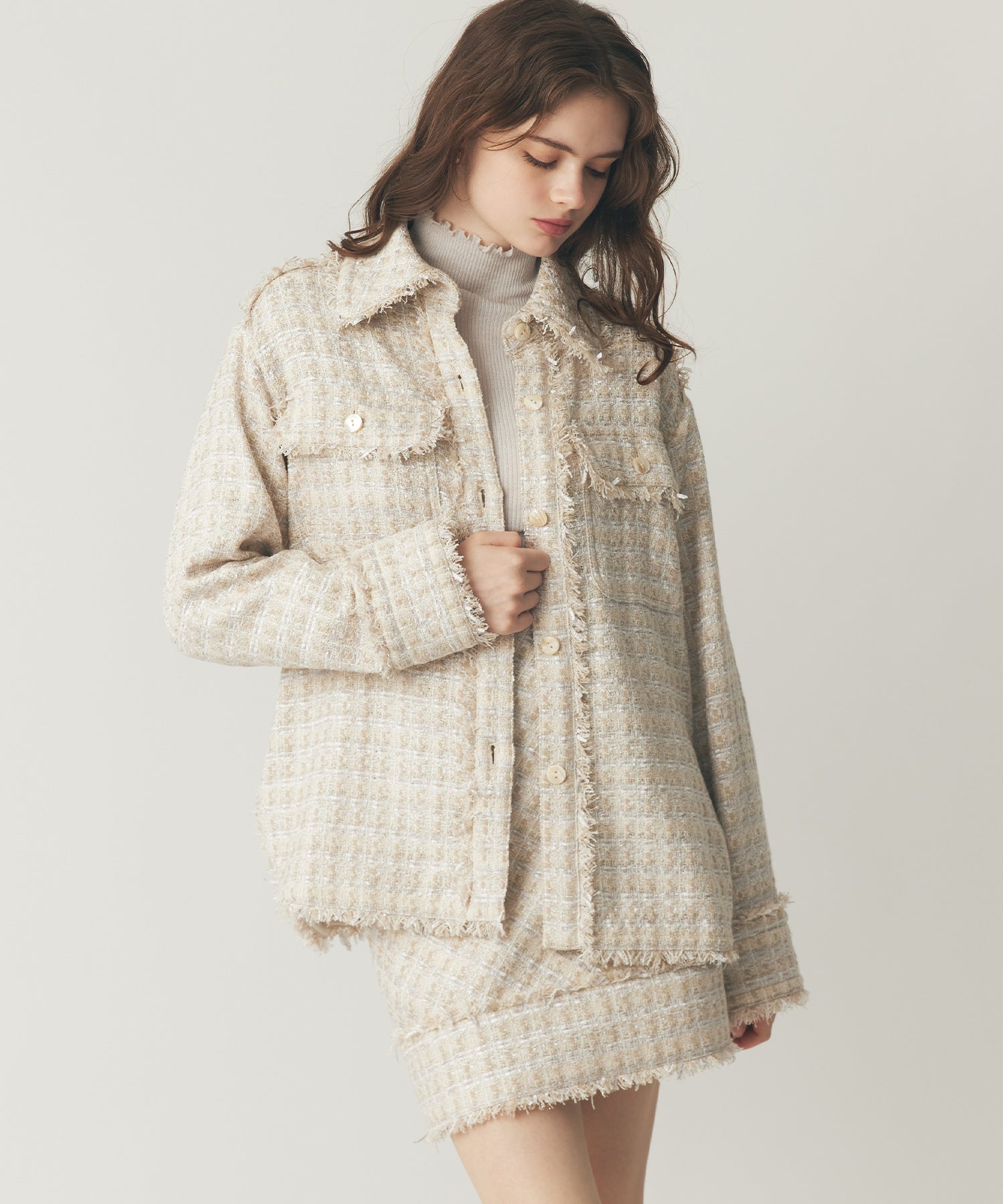 ラメmixツイードフリンジジャケット