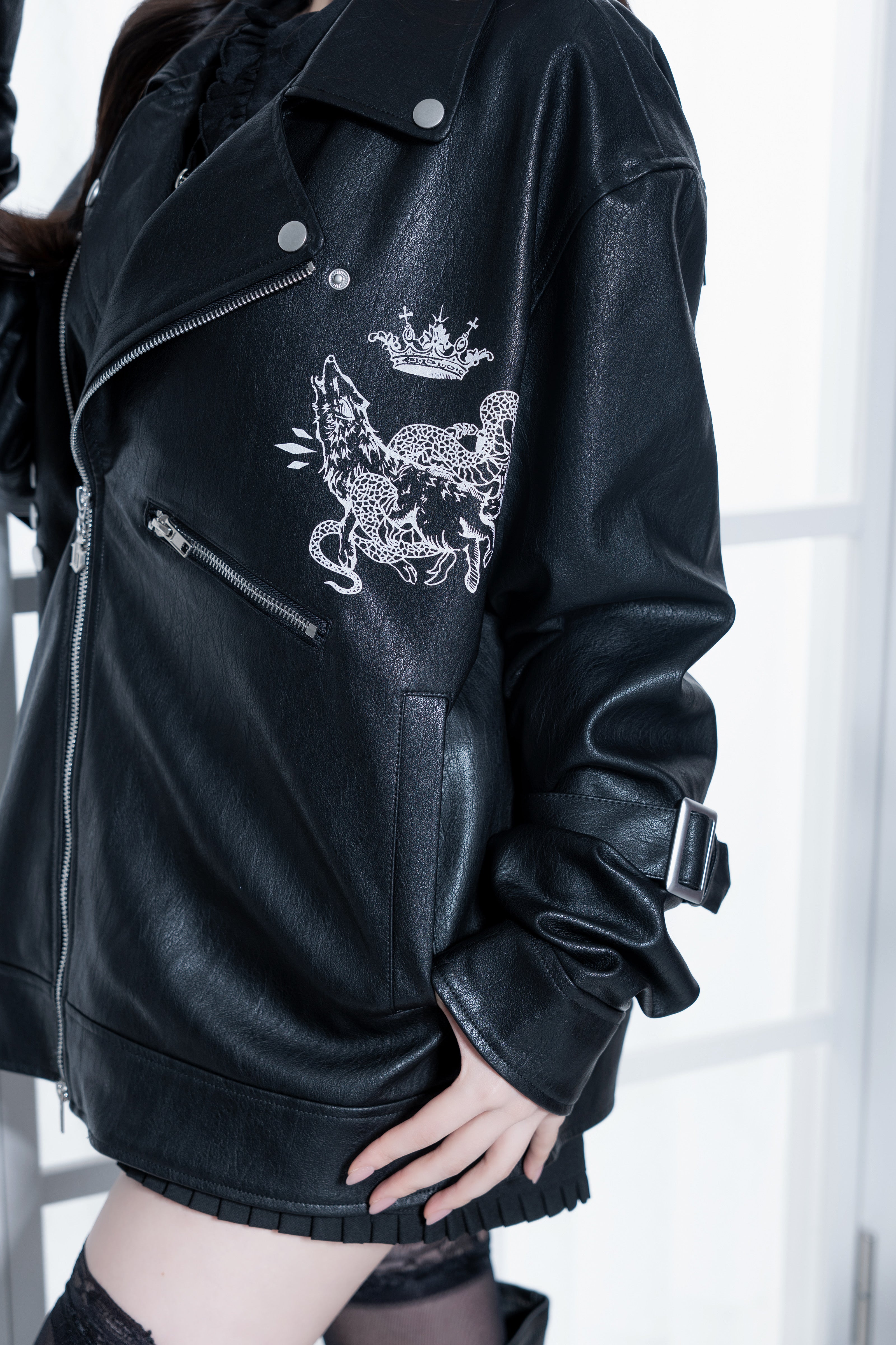 gibous×dependoll wolf snake leather jacket