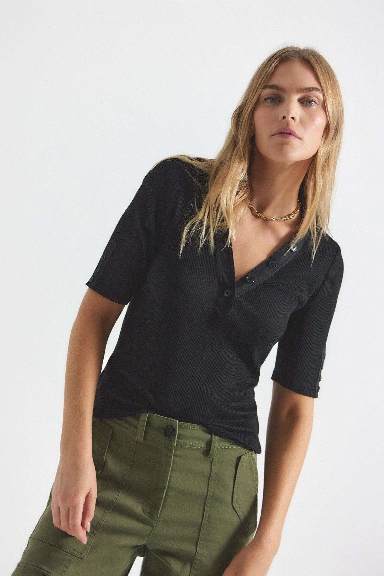 Adrian Mixed Media Tee - Black | Derek Lam