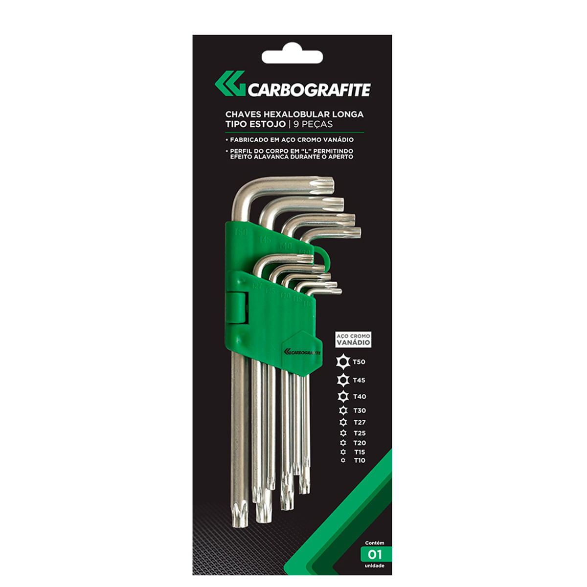 Jogo de Chave Torx Carbografite com 9 peças