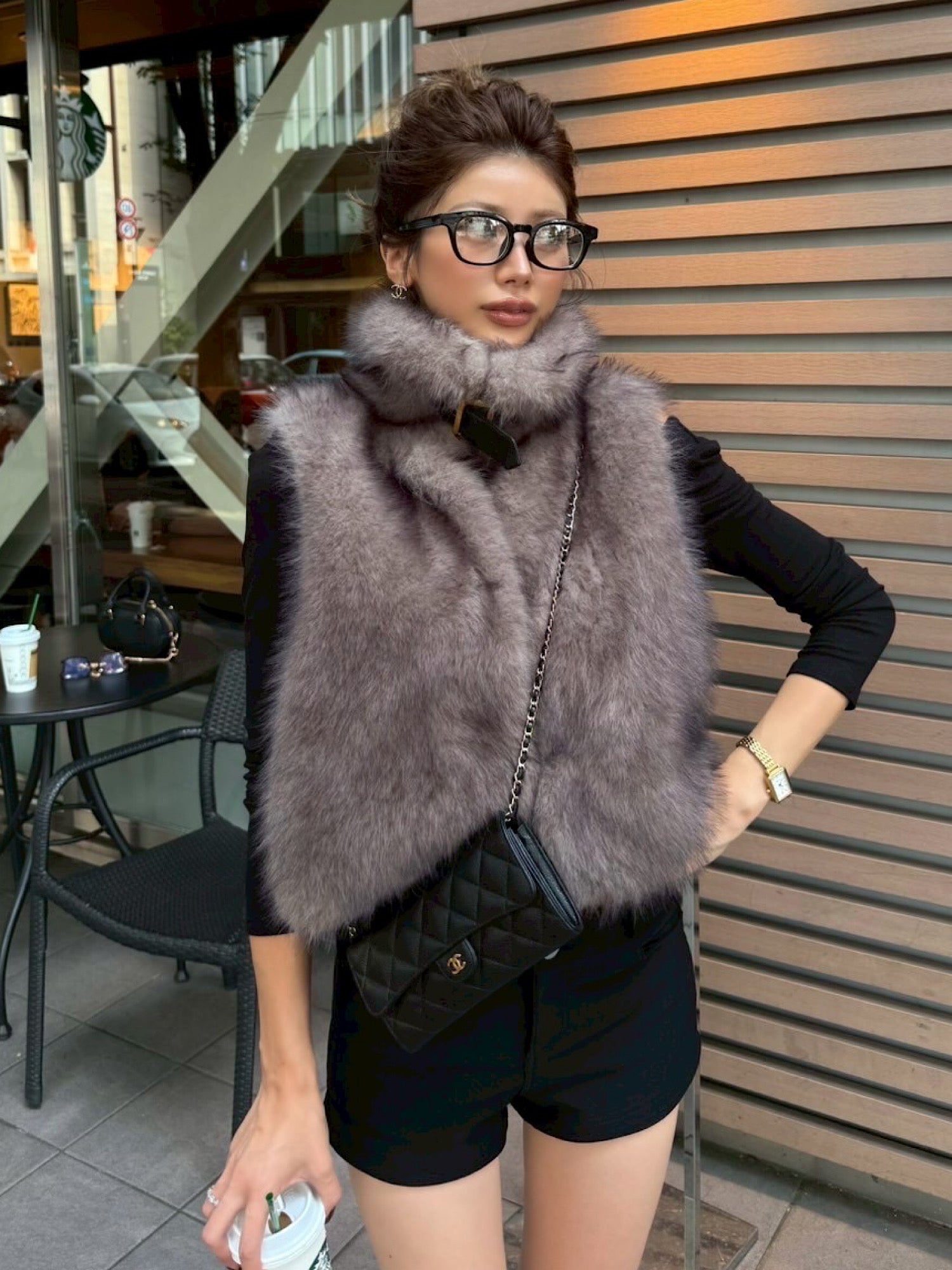 DIANTE プレミアムエコファーベルトベスト ブラウン Premium eco fur