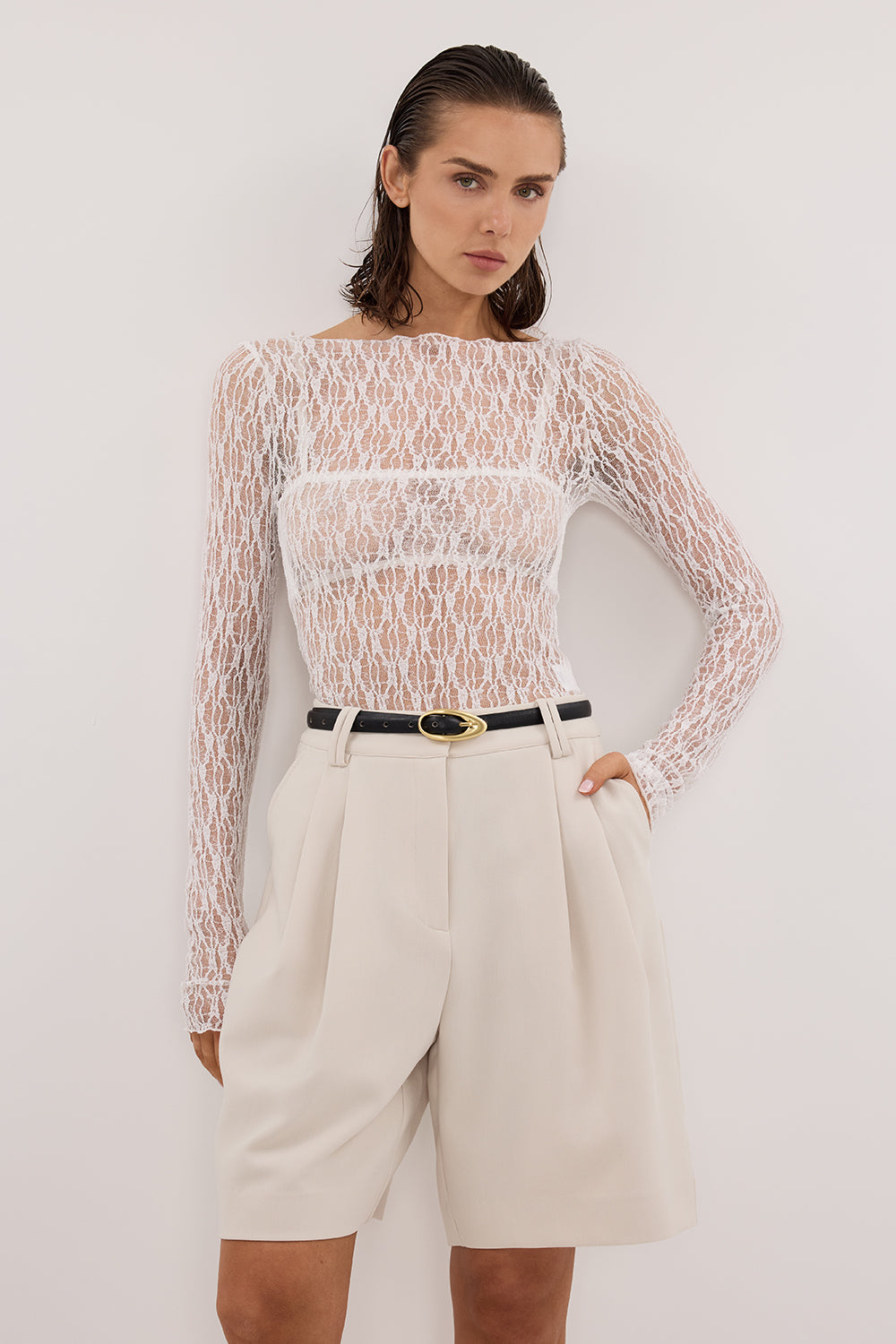 LIZZIE WHITE LACE LONG SLEEVE TOP – DISSH