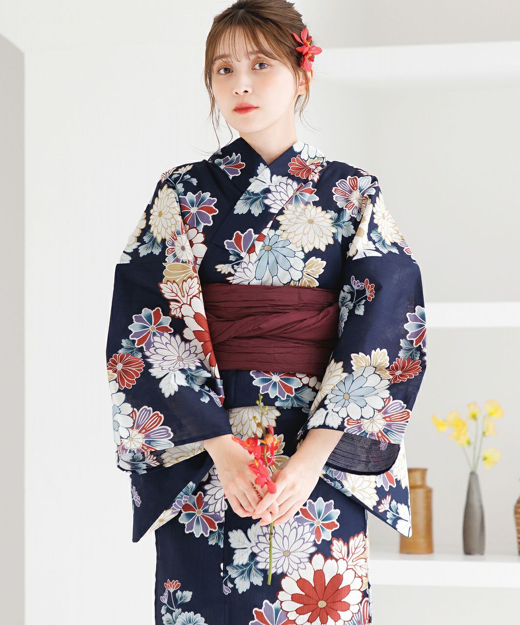 Dita 浴衣 朱風の花重ね 5点セット 浴衣 5点セット レディース 簡単