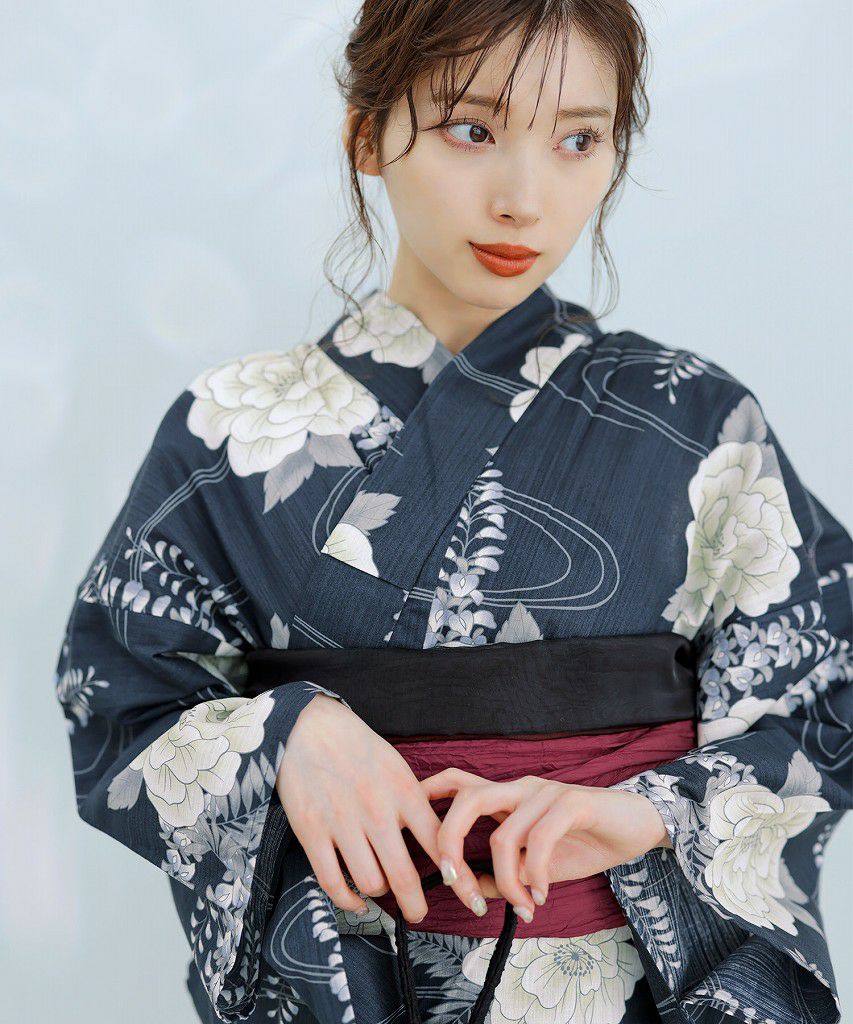 浴衣 dita 紺 水彩の Dita凪の藤ながれ紺系 浴衣・ dita 浴衣 ネイビー