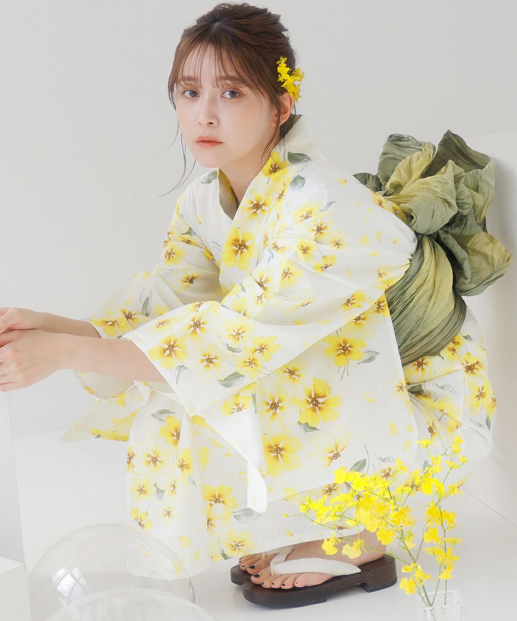 Dita ディータ】 京のはんなり椿 浴衣・帯・下駄・腰ひも セット 花柄