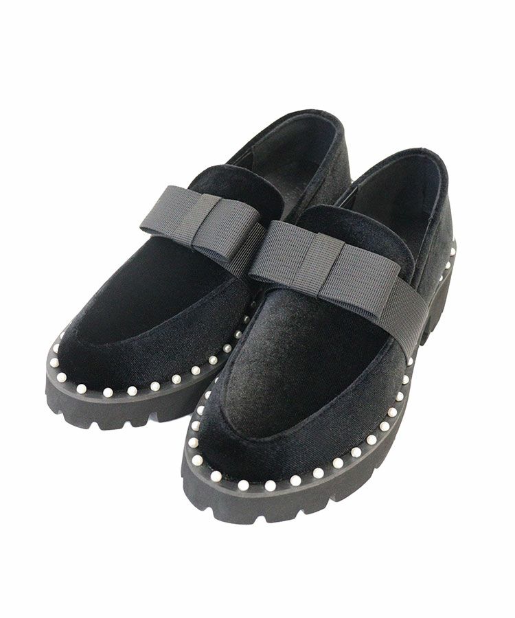 ベロアパールリボンローファー[C]