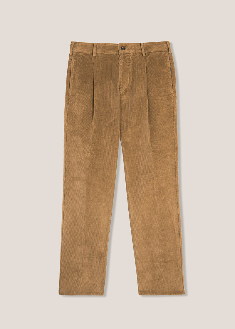 AANTIOCO BEIGE PLEATED STRETCH COTTON-CORDUROY TROUSERS – Doppiaa