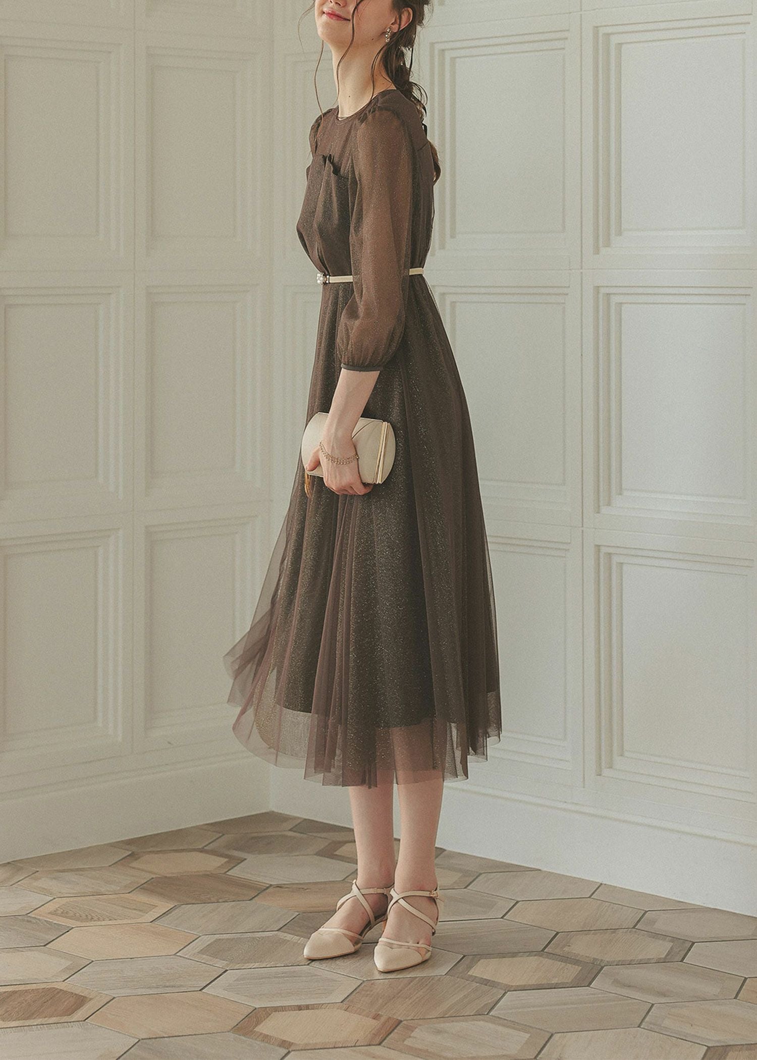 ビスチェ風トップス ラメチュールワンピースドレス | DorryDoll