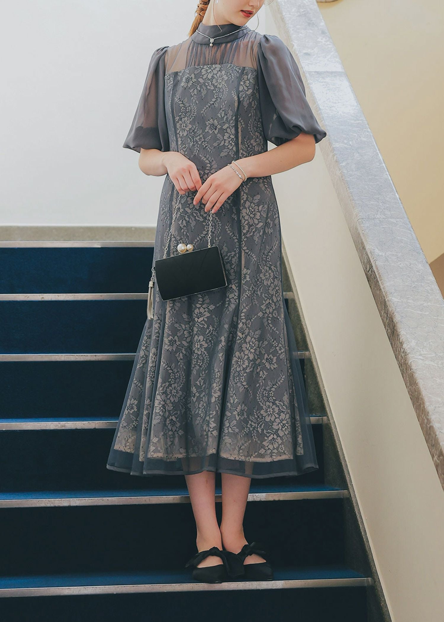 フラワーレースパフスリーブドレス|DorryDoll