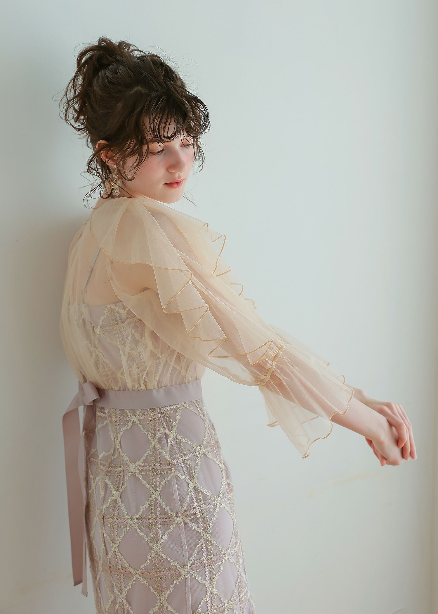 フリルスリーブチェックレースドレス|DorryDoll