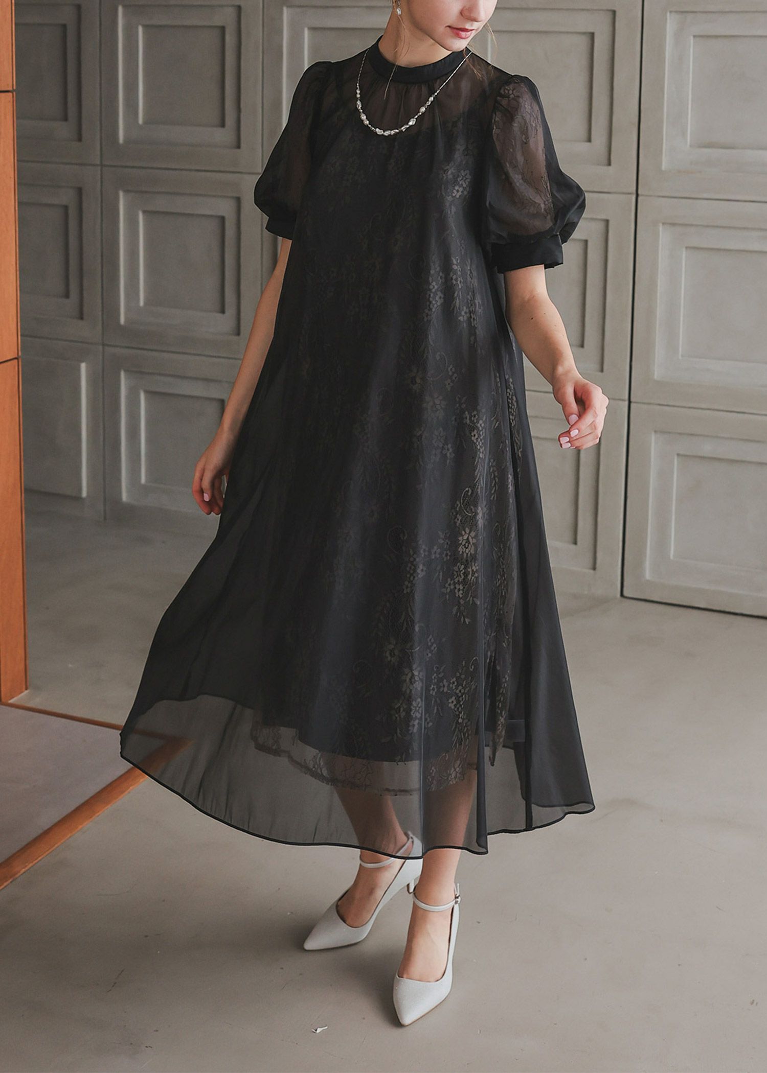 がんたろう】atlo Aラインシアードレス パーティードレス M Aライン