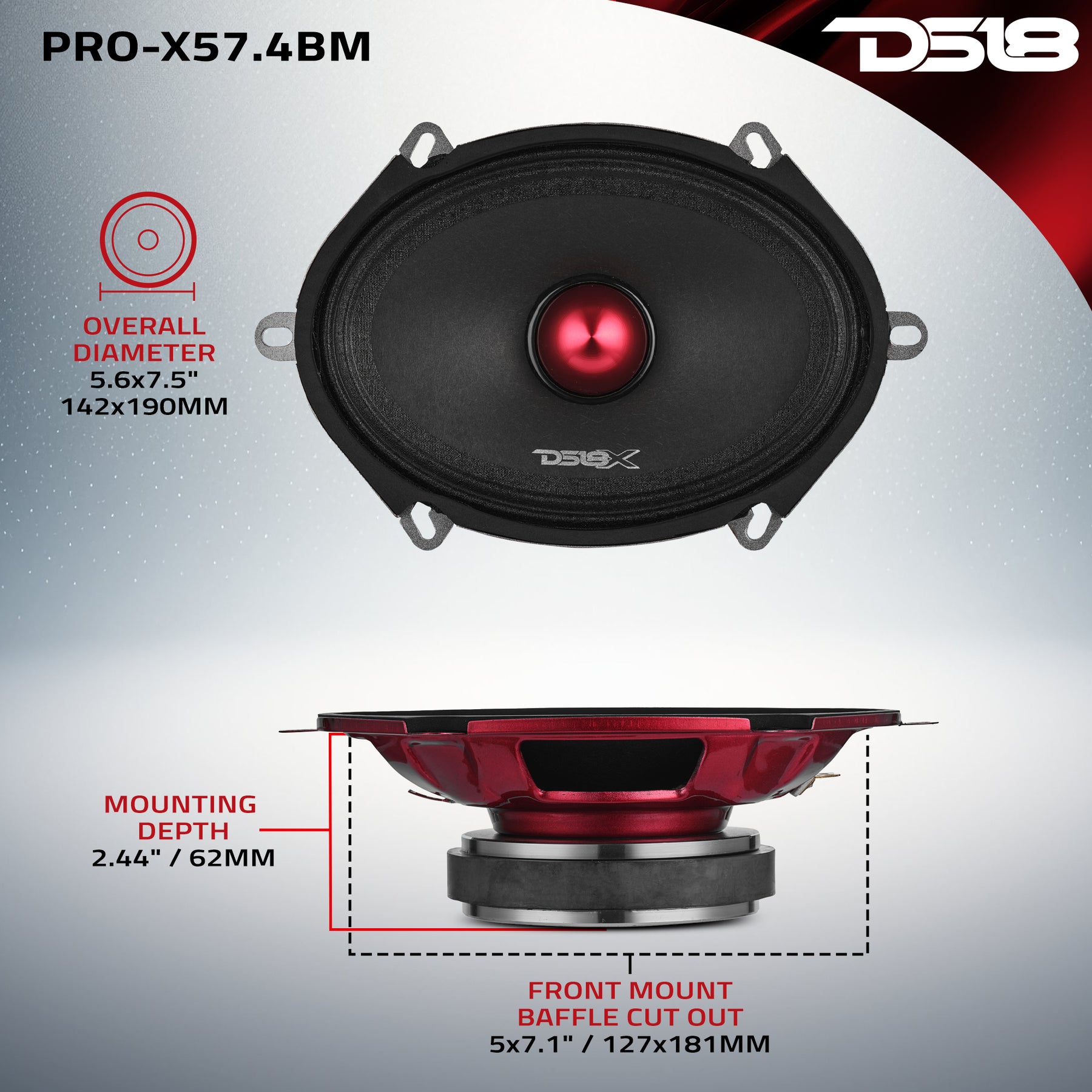 DS18 PRO-X 5x7” Mid-Range Loudspeaker with Bullet | 175W RMS 4-Ohm