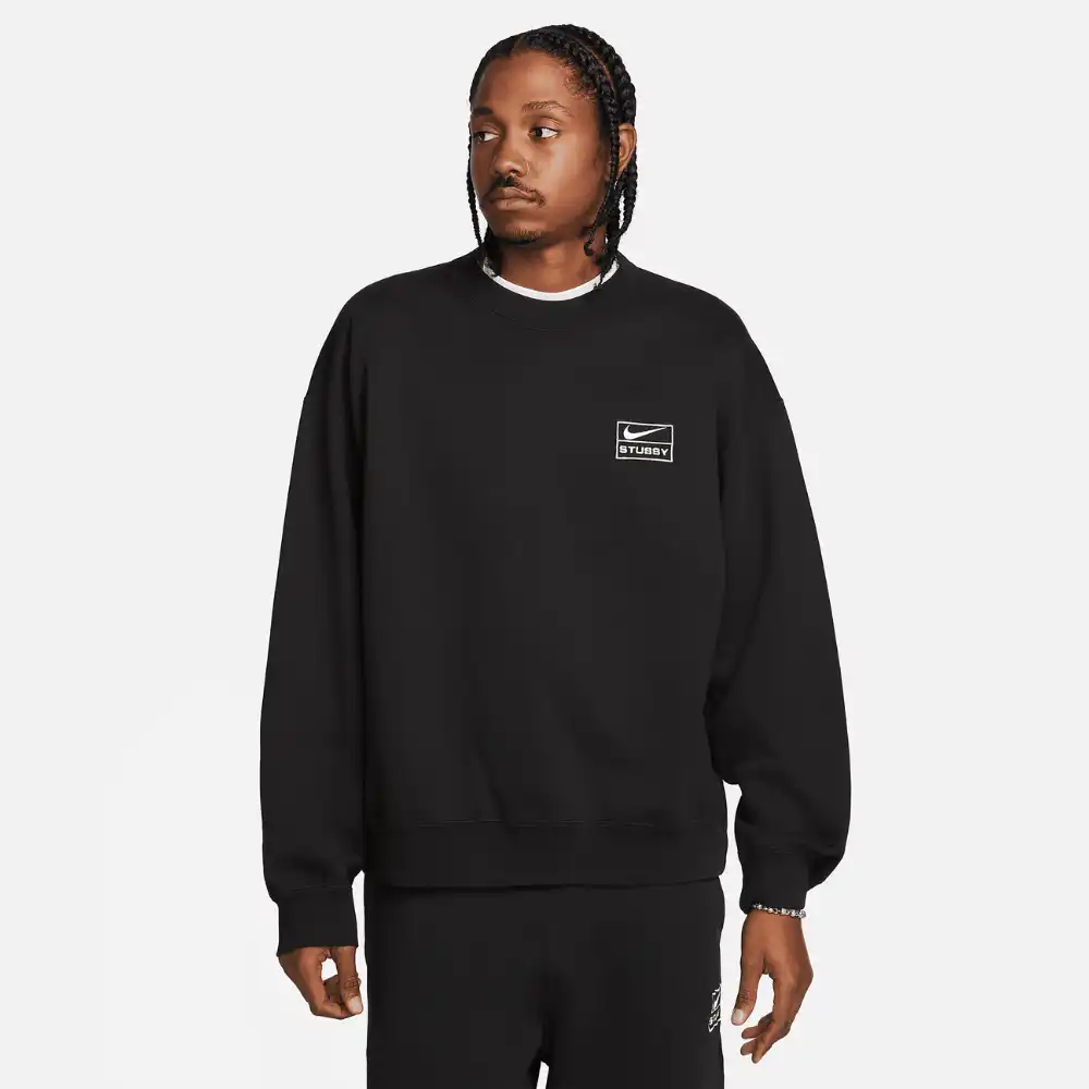 Stussy x Nike Moletom Washed Fleece Crew Black - Droper