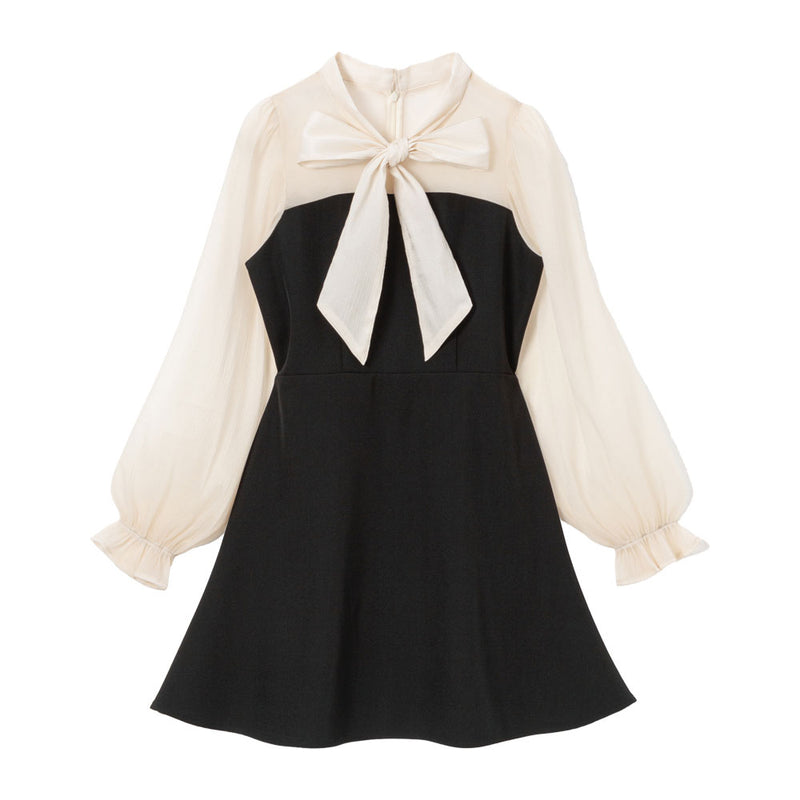 シアーボウタイリボンドッキングワンピ-ス – レディースファッション