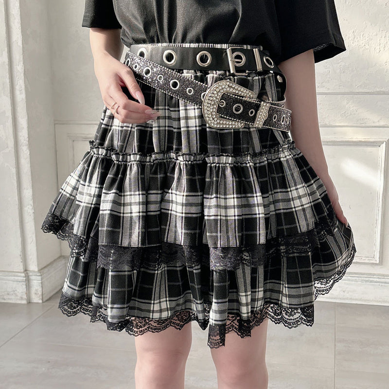 レース×チェック柄サブジラギャルスカート – レディースファッション
