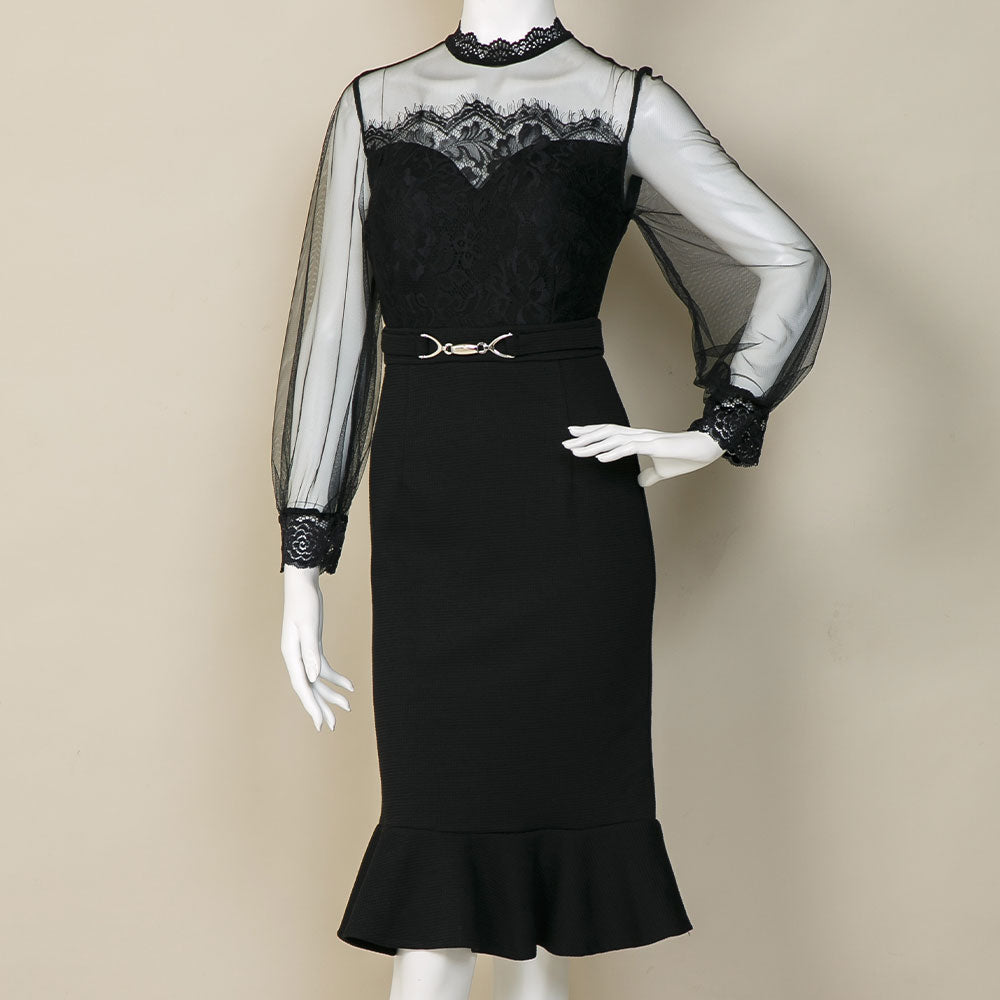 Vネックorレースハイネックタイトドレスワンピース – レディース