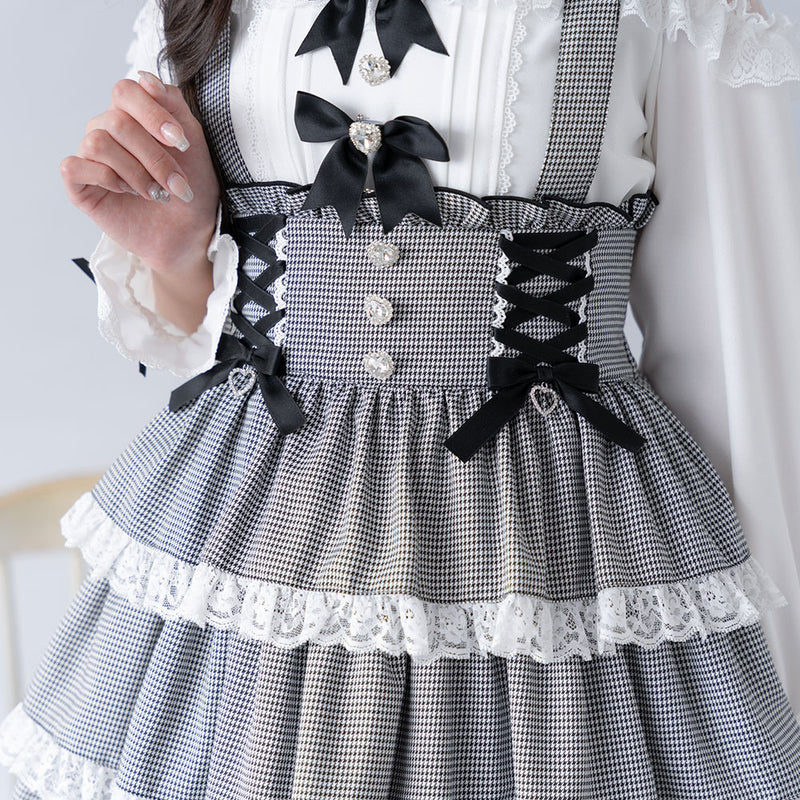 ハートビジューレースアップリボンフレアスカート – レディース