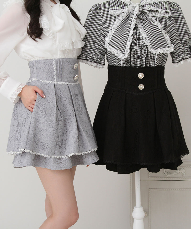 レース重ねパールビジューフレアスカート – レディースファッション