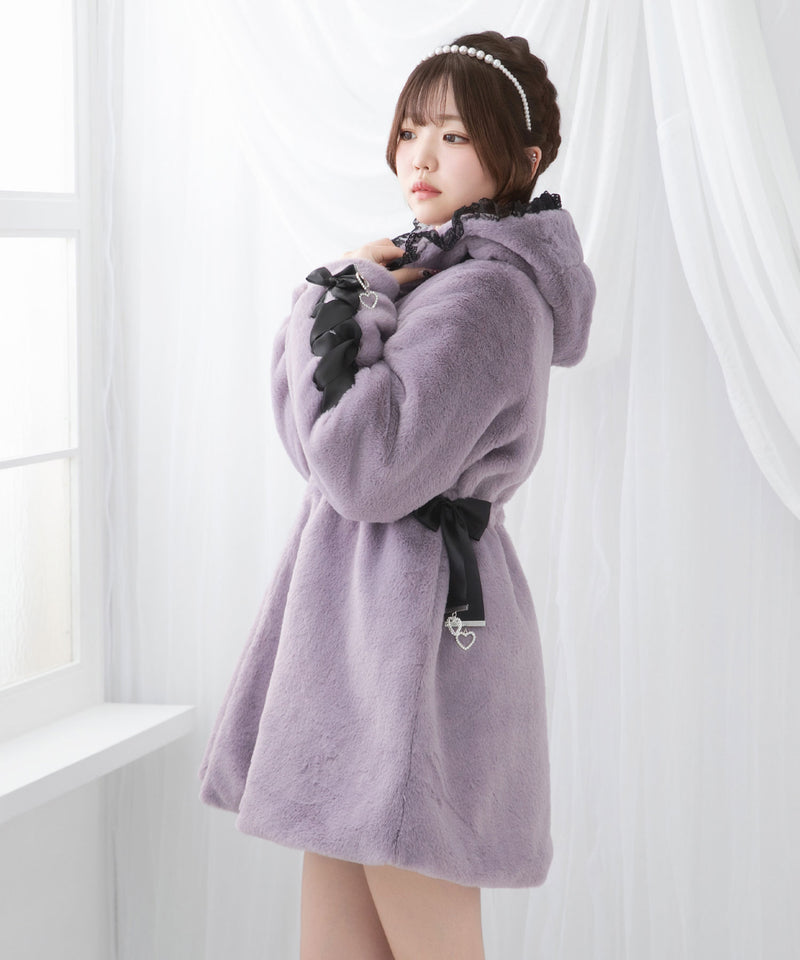 2buy20%OFFクーポン対象】選べるフードデザインフレアファーコート