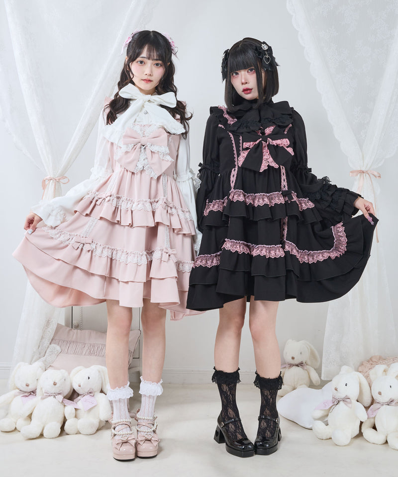 2buy20%OFFクーポン対象】フリルたっぷりはしごレースリボンジャンスカ