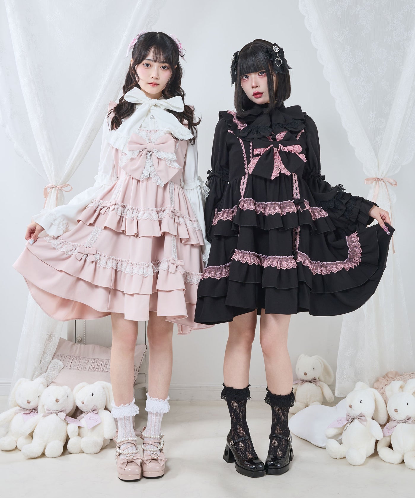 00s 希少 ビッグリボン ピンク×黒レースフリルミニワンピ La Pafait