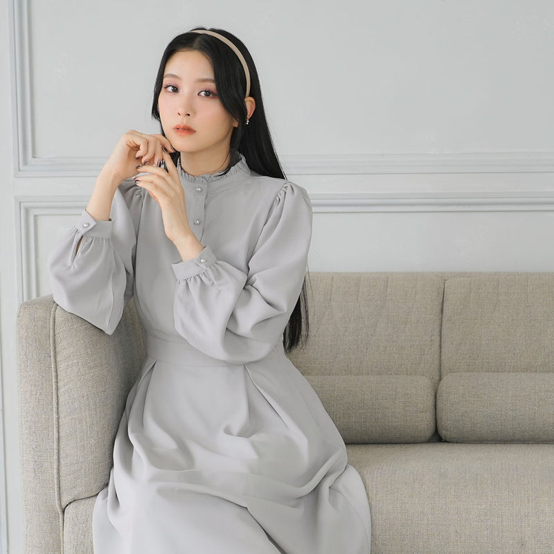 フリルスタンドカラーマキシワンピース – レディースファッション通販