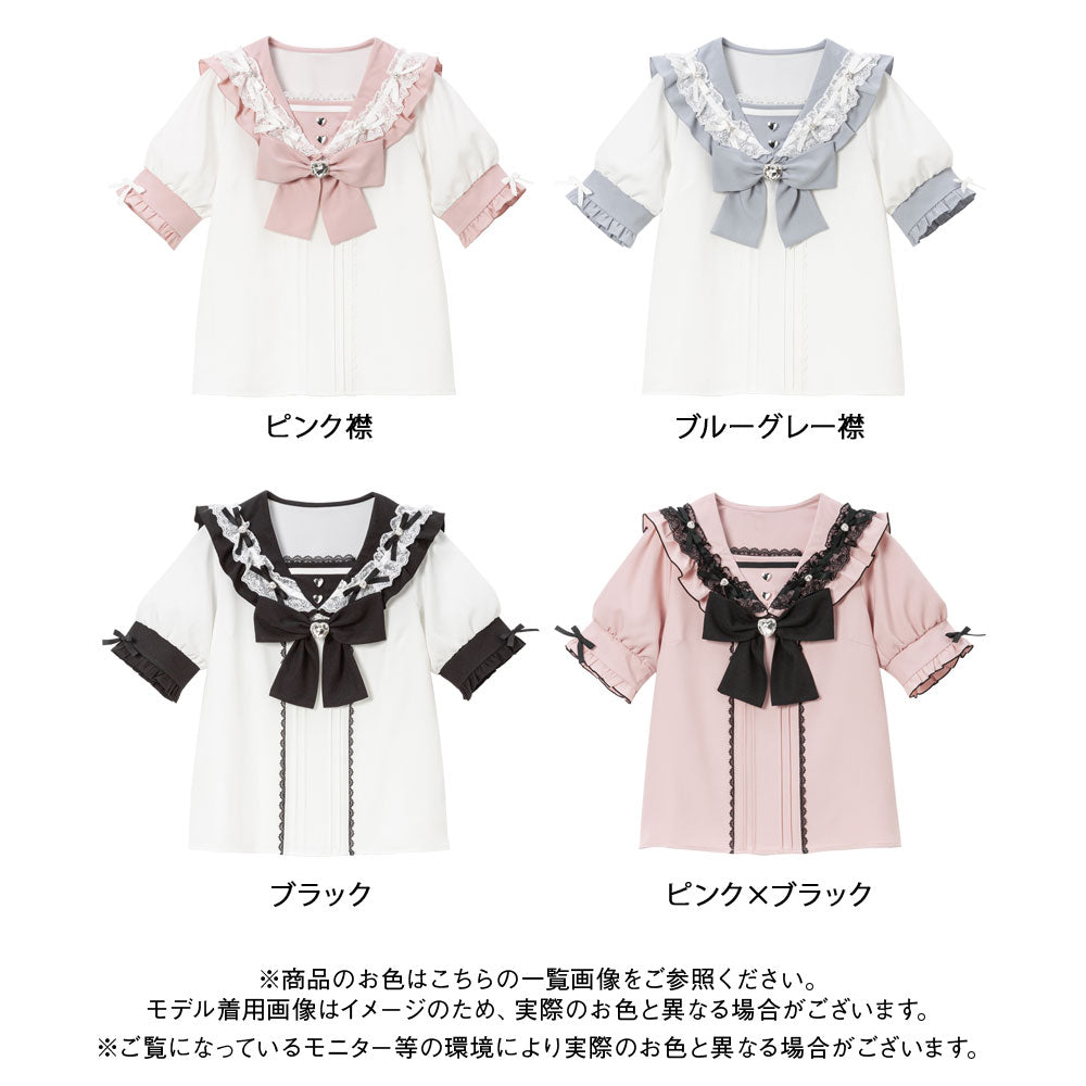 ハートリボンたっぷりフリルセーラーブラウス – レディース