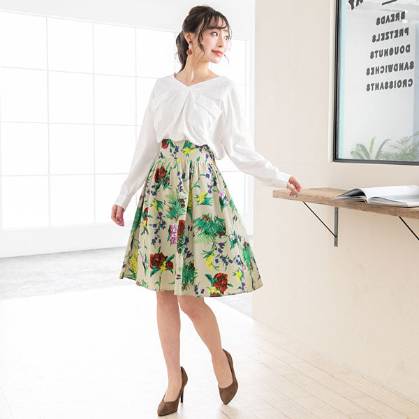 メール便】綿ブロードひざ丈花柄フレアスカート – レディース