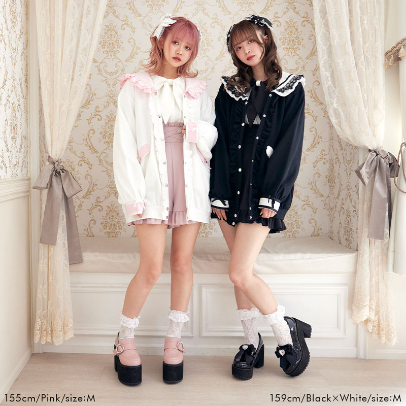 セーラー襟レースフリル裏毛ジャケット – レディースファッション通販