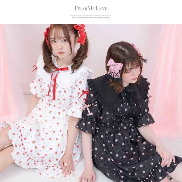選べる無地orいちご柄ロリータワンピース – レディースファッション