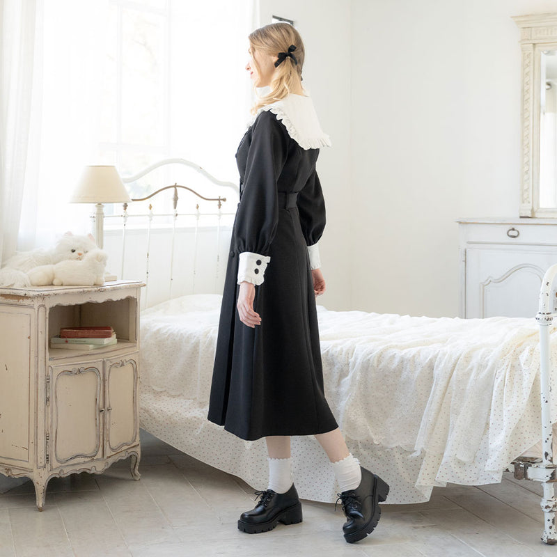 ダブルボタンビッグ襟ワンピース – レディースファッション通販の夢