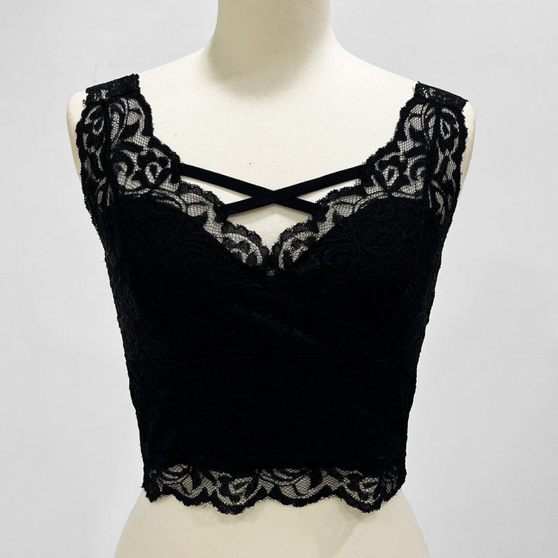 選べるデザインフロントクロスレースキャミブラトップトップス【ギャル