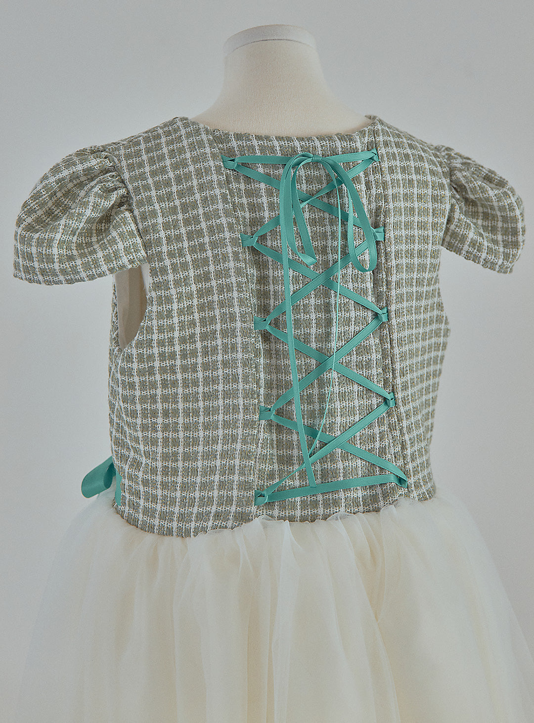 子供ドレス|子供ドレスならミントグリーンツイードパフスリーブベル