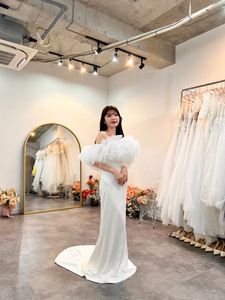 チュール オフショルダー ソフトマーメイドドレス（W372）