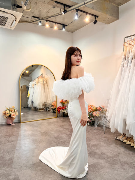 チュール オフショルダー ソフトマーメイドドレス（W372）