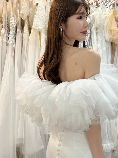 チュール オフショルダー ソフトマーメイドドレス（W372）