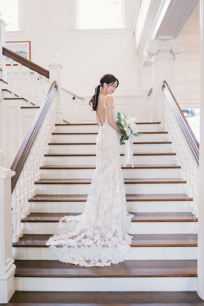 刺繍 総レース ソフトマーメイドドレス（W371）