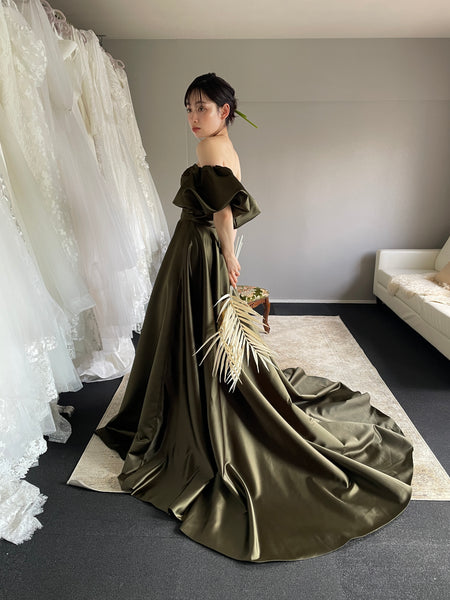 2way パフスリーブ サテン ハートカットドレス（W301DG）