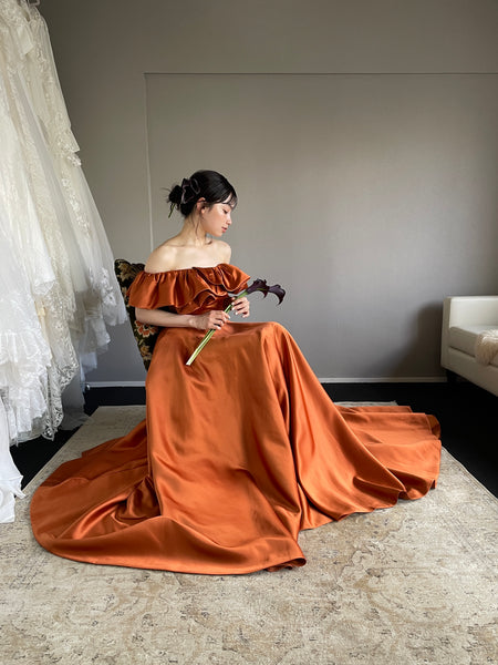 オフショルダー Aラインドレス テラコッタ（W274TE）